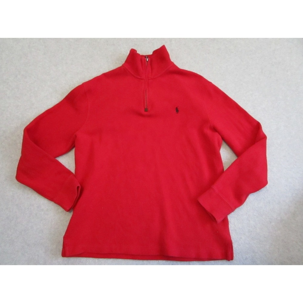 Polo Ralph Lauren Quarter Zip  Sweater Mens Medium Red Knit 1/4‎ Pullover Pony